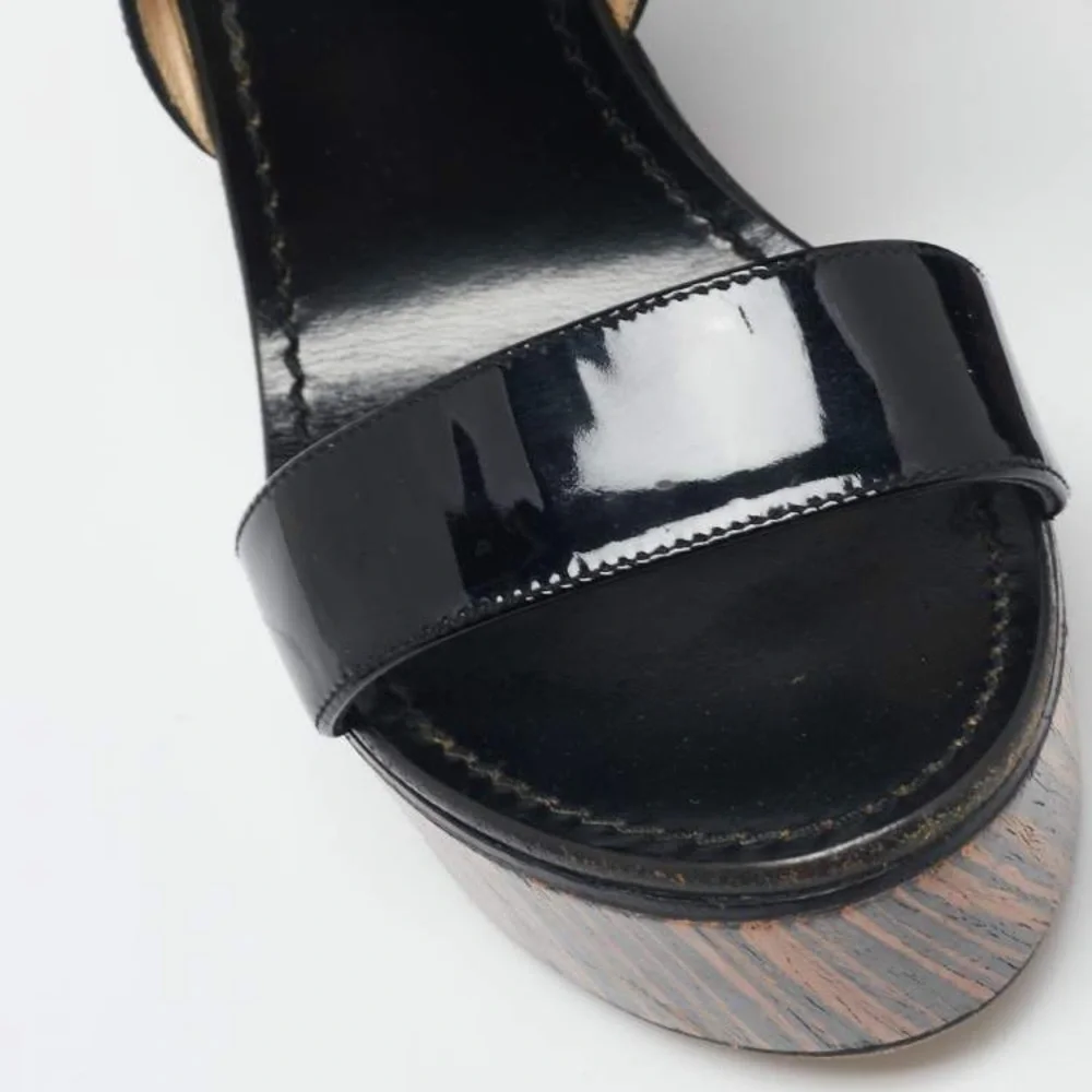 Jimmy Choo Notion Leather and Wood Wedge Sandals Size 36.5
